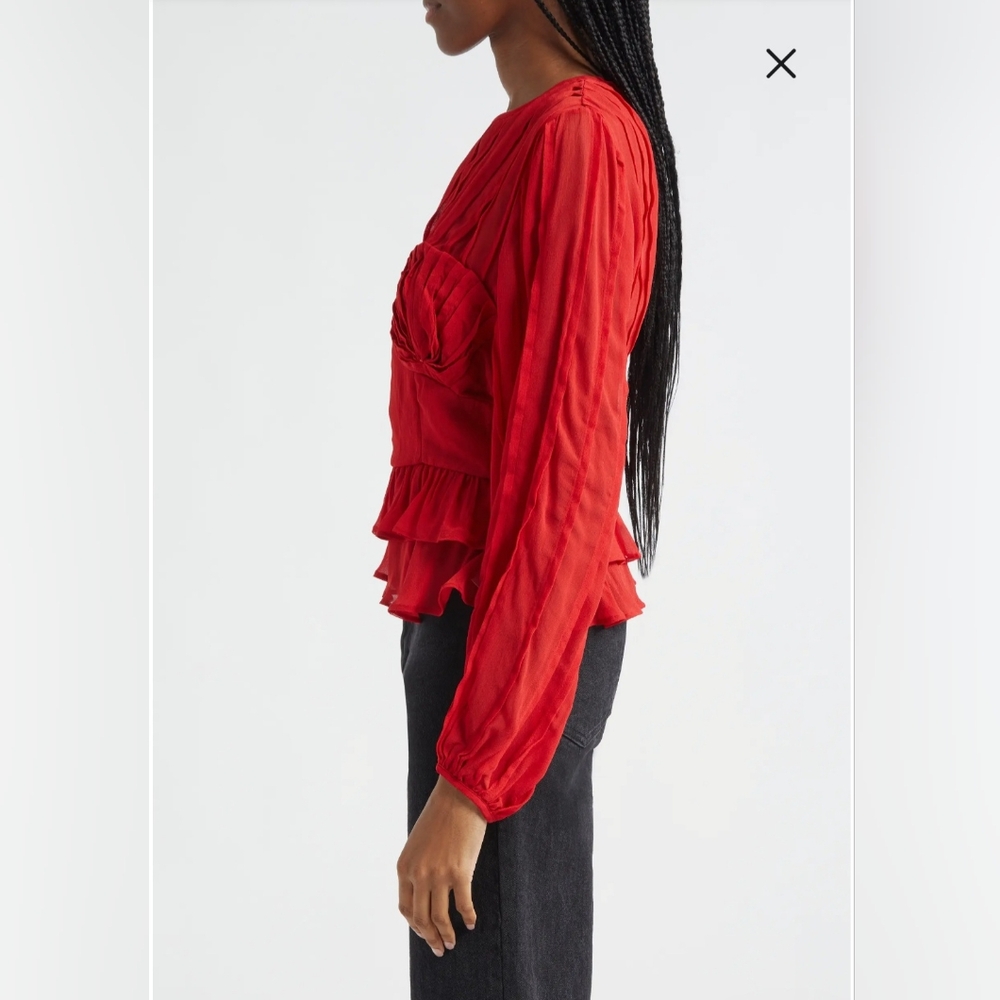 Farm Rio Elegant Red Peplum Women's Top Sz Small New With Tags - Picture 4 of 9